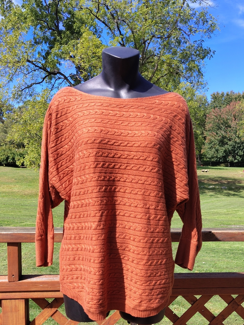 Market & Spruce Burnt Orange Cable Knit 3/4 Dolman Sleeve Sweater Size Large